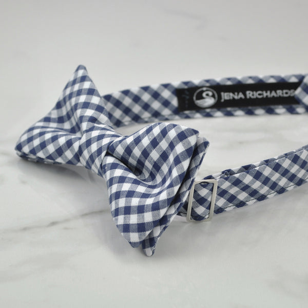Navy Gingham Check Bow Tie for Boys and Men
