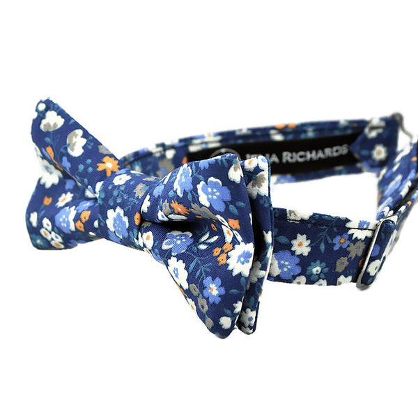 navy floral bow tie side view