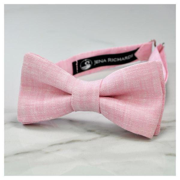 pink linen bow tie for boys and babies pre tied