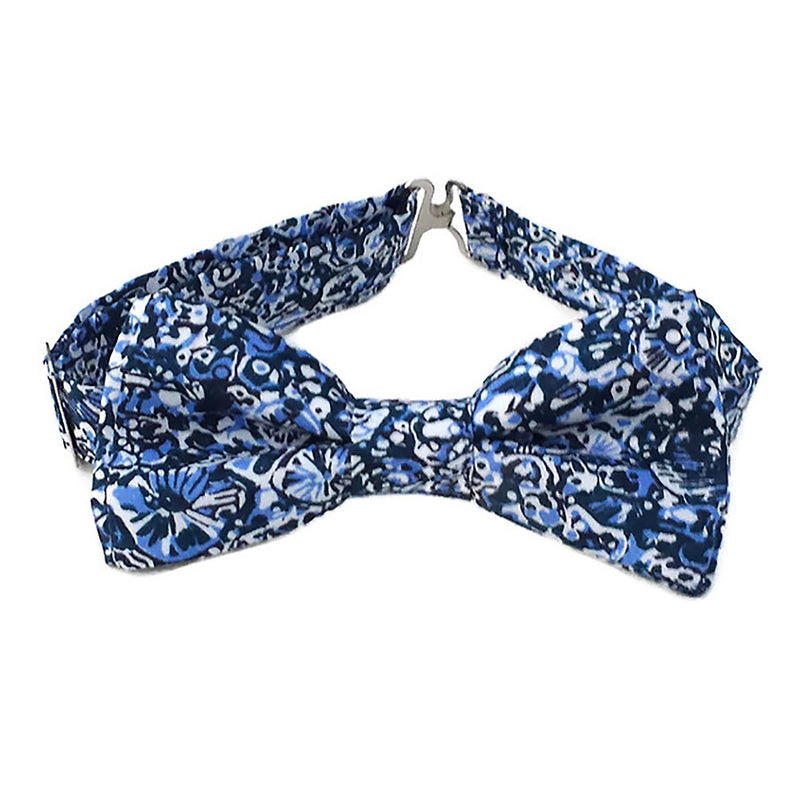 blue print bow ties for boys and babies in Liberty of London Zoolites fabric