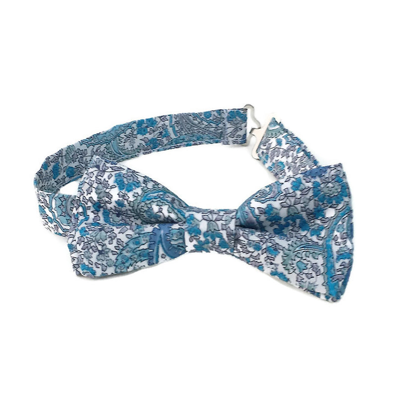 blue paisley bow ties for boys and babies in Liberty of London Charles fabric