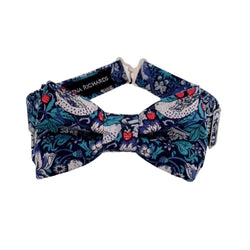 bow ties for boys and babies in Liberty of London Strawberry Thief Blue fabric