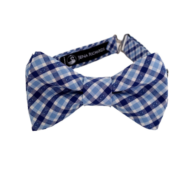 light blue and navy check bow tie for boys, babies and men