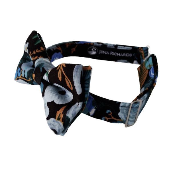 Black Floral Bow Tie for Boys, Babies and Toddlers in Garden Party Blue