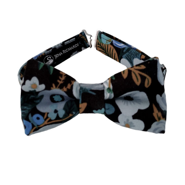 black floral bow ties for boys and babies in Rifle Paper Co Garden Party Blue fabric 