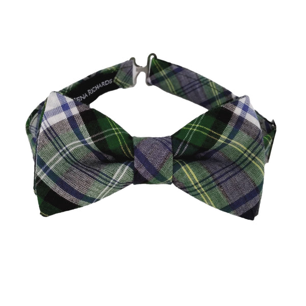 green and navy madras plaid bow ties for boys and babies