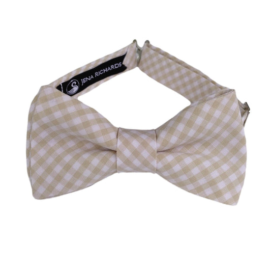 Khaki Gingham Bow Ties for Boys, Men and Babies