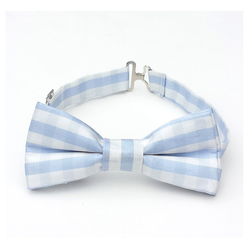 Light blue and white silk gingham check bow tie for boys and babies
