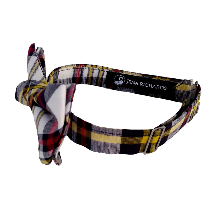 Madras plaid bow tie for boys and men side view