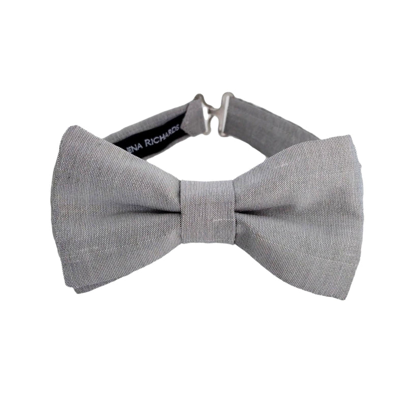 silver gray silk bow tie for men, boys and babies pre tied
