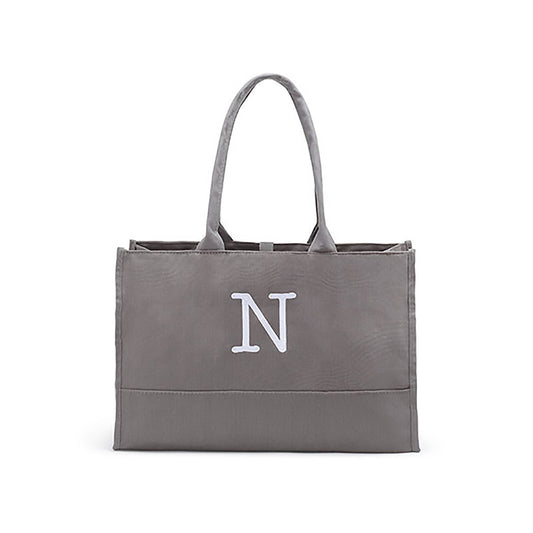 gray canvas city tote bag, may be personalized