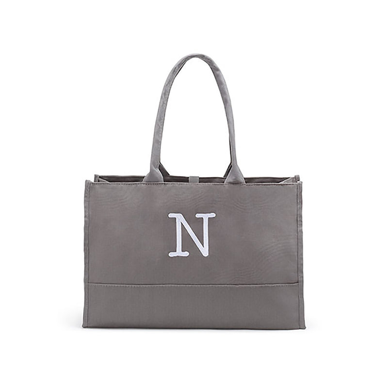 gray canvas city tote bag, may be personalized