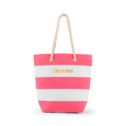Pink and white striped tote bag, may be personalized