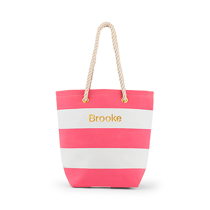 Pink and white striped tote bag, may be personalized