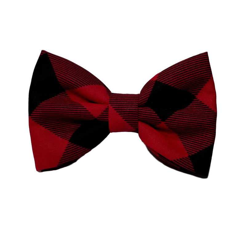red and black dog bow ties in buffalo plaid