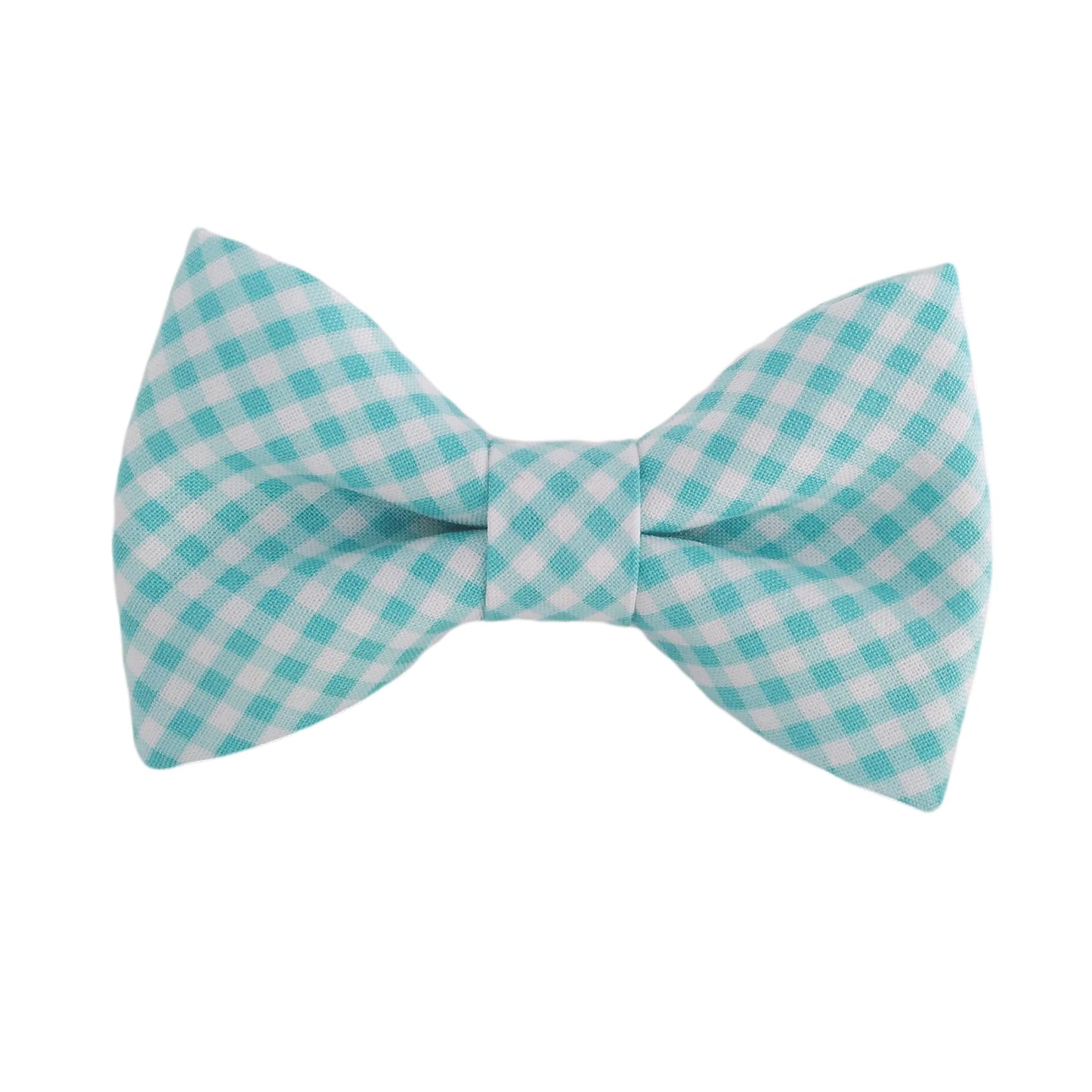 aqua and white gingham dog bow ties for small and large dogs that attach to the dogs collar