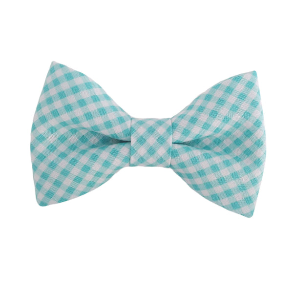 aqua and white gingham dog bows and bow ties for the collar