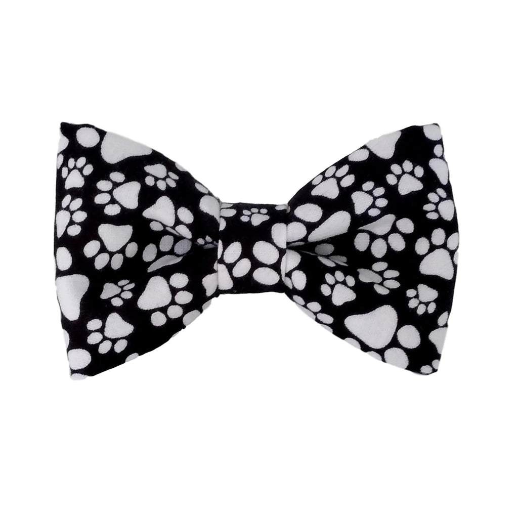 Black Dog Bow Tie with Paw Print for Collars