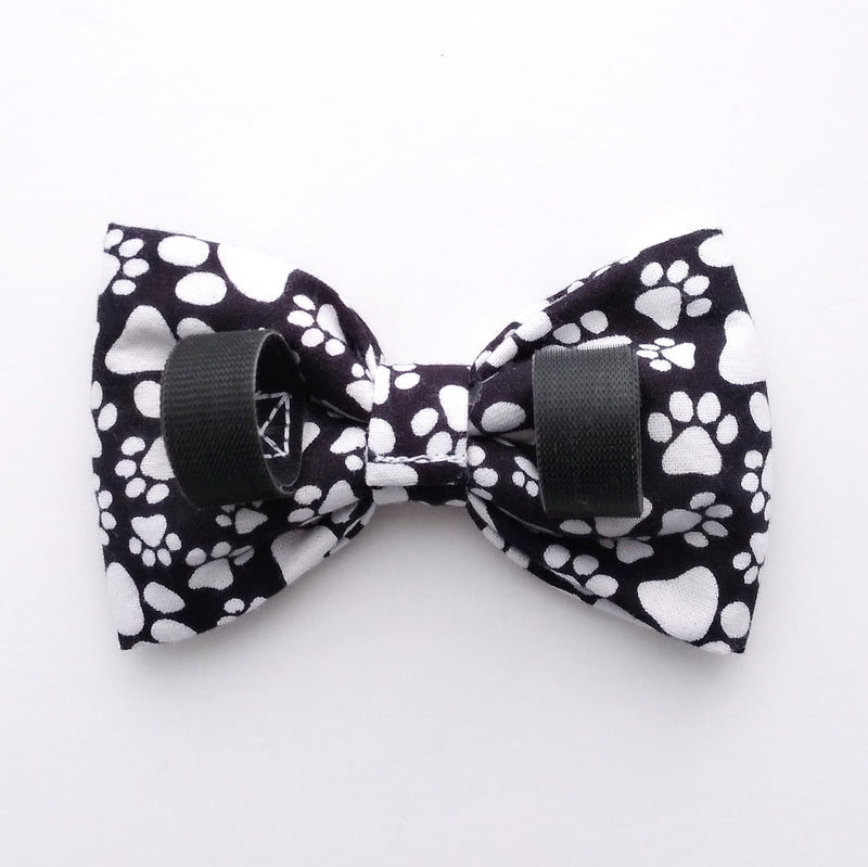 Black Dog Bow Tie with Paw Print for Collars