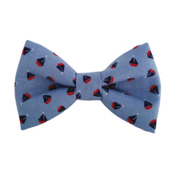 blue dog bow tie with sailboats for the collar