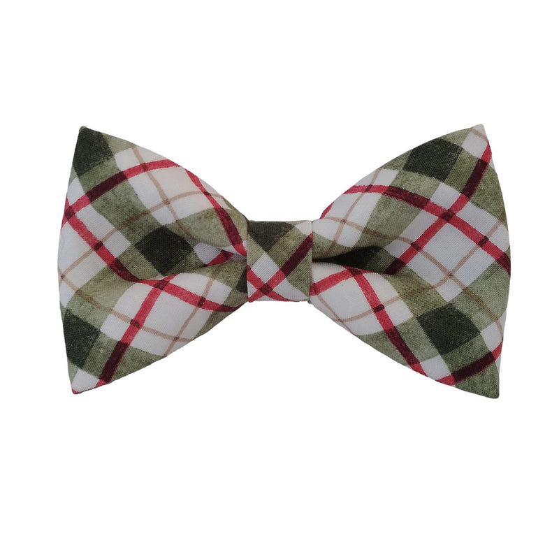 red and green plaid dog bow ties for Christmas