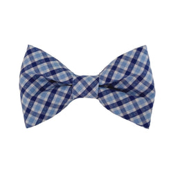 dog bow tie in navy and light blue check for the collar