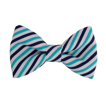 navy and blue striped bow tie for dogs that attach to the collar