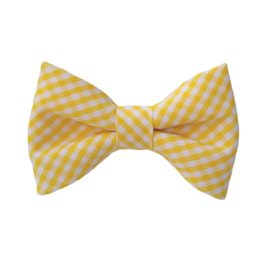 yellow gingham dog bow ties for small and big dogs that attach to the collar