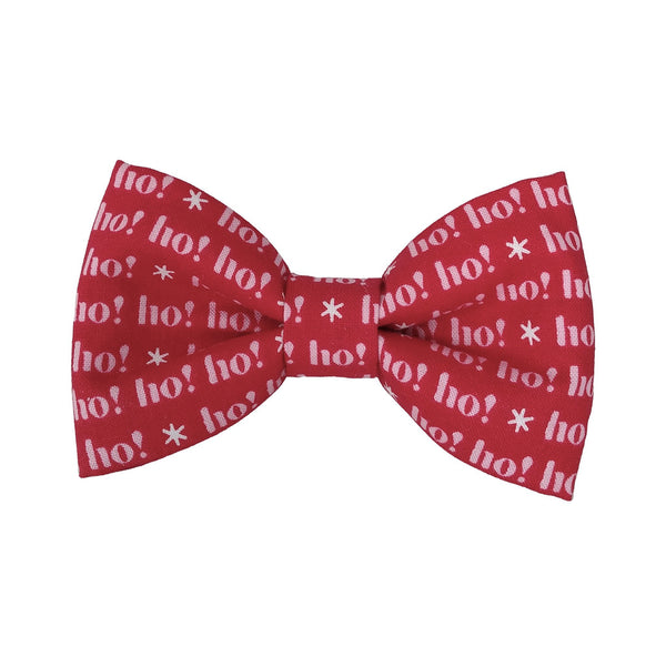 red dog  bow ties in a hohoho print for puppies, small and large dogs that attach to the collar