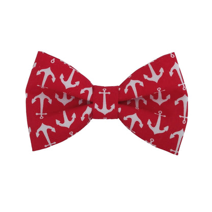 red bow ties for dogs in a white anchor print that is attached to the collar