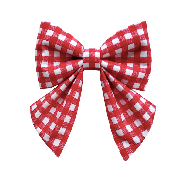 red and white check dog sailor bows that attach to the collar for small medium and large dogs
