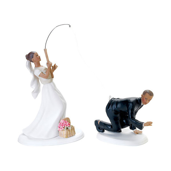 Fishing bride and groom cake topper