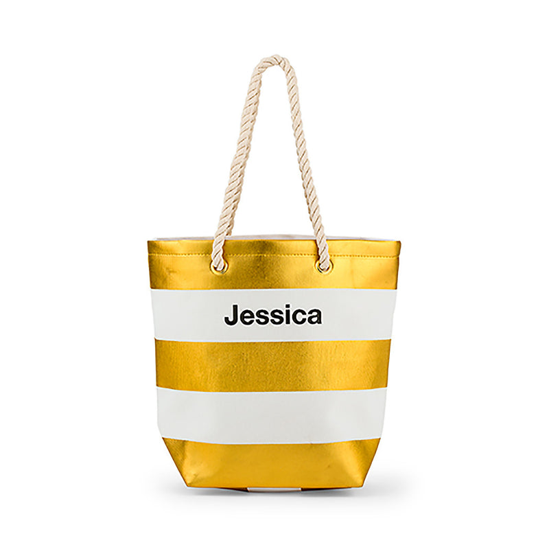Metallic gold and white bliss tote bag, may be personalized