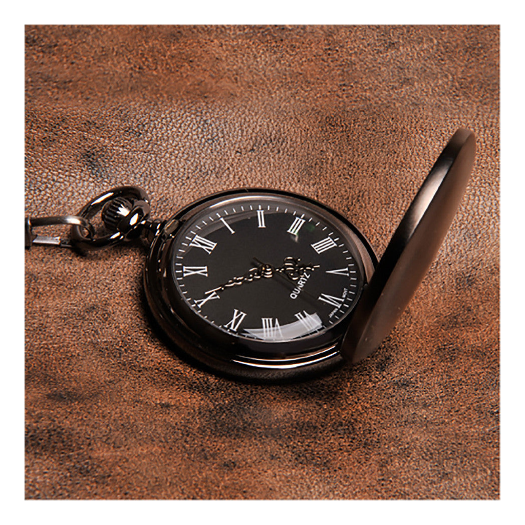 Gunmetal pocket watch close up