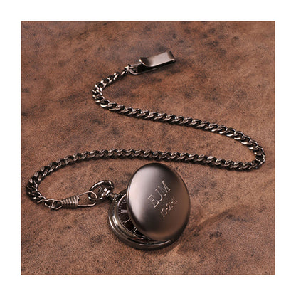 Gunmetal pocket watch with chain