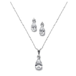 Brilliant pear solitaire necklace and earring set