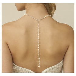 Pearl back necklace in silver or gold with ivory or white pearls