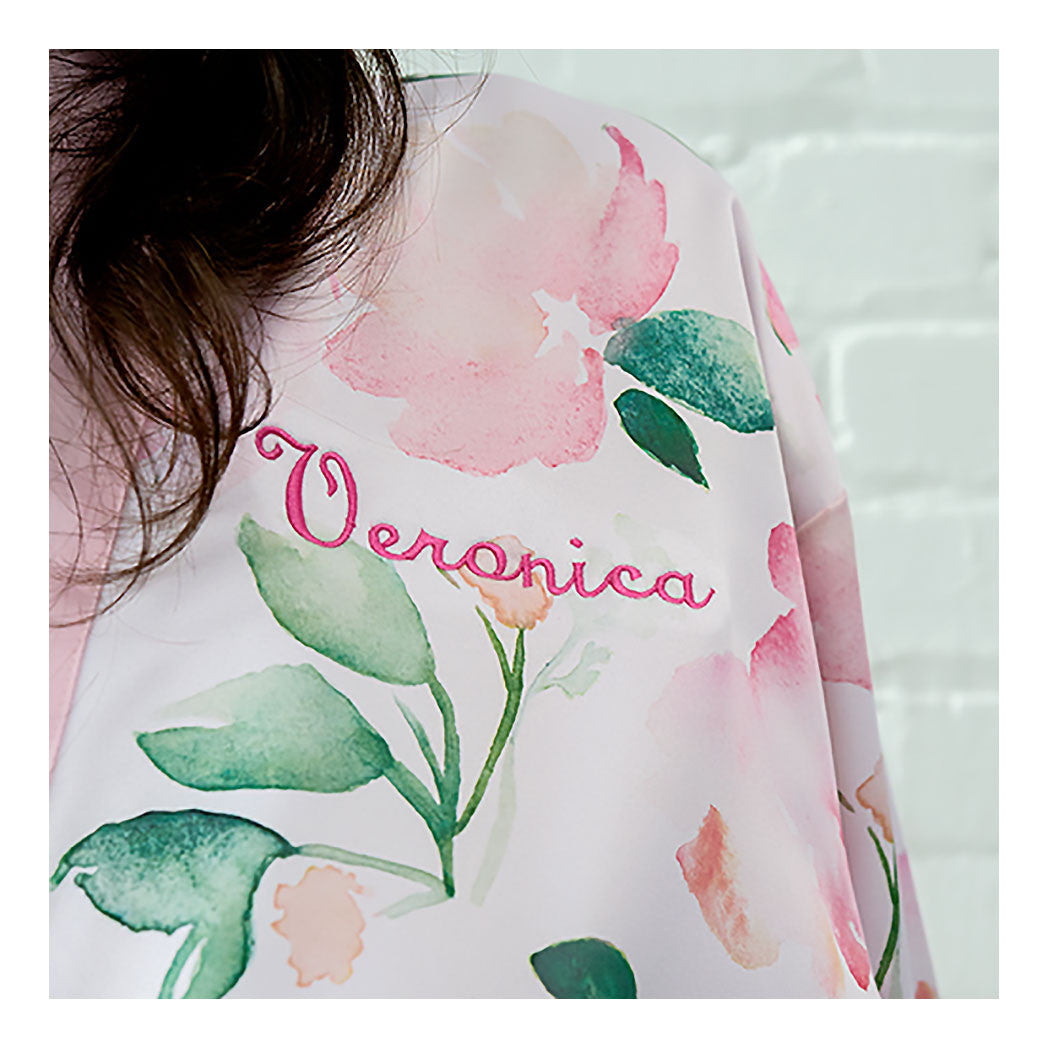 Pink watercolor kimono robe close up