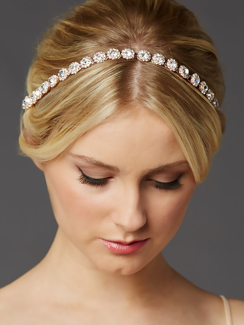 Rose Gold Bridal Headband with Crystal Flowers, Kristen