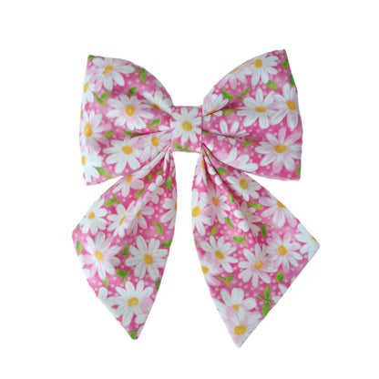 pink dog sailor bows with white daisies for the collar