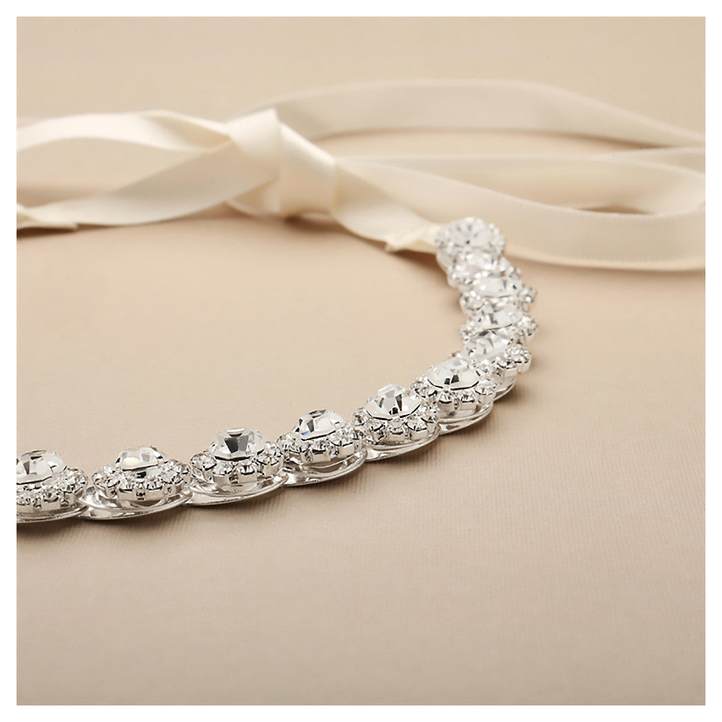 Silver bridal headband with Preciosa crystal flowers