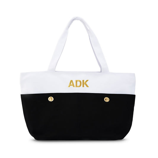 Black Canvas Color Block Tote Bag with Monogram