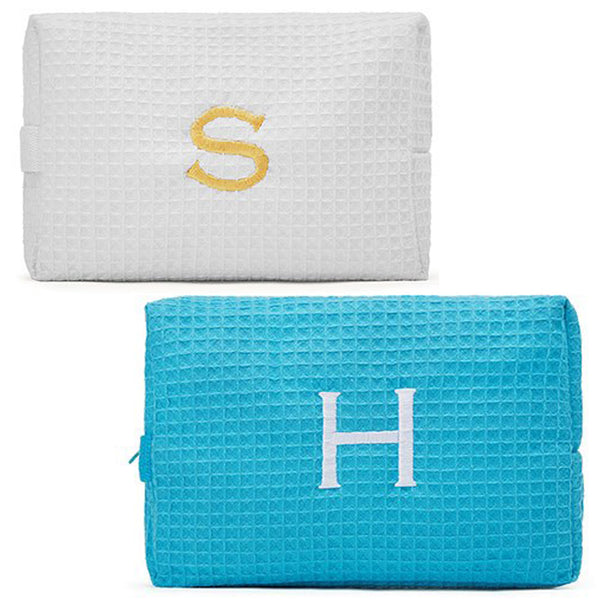 turquoise and white cosmetic bags